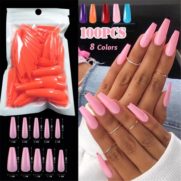 100 pçs/saco Unhas foscas falsas Manicure de cor sólida Unhas postiças Cobertura completa para decoração curta Imprensa na extensão de arte de unhas falsa