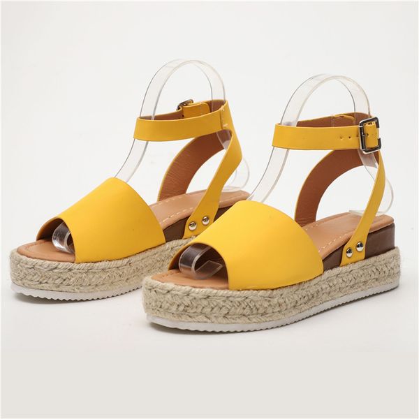 

women wedges shoes sandals plus size summer shoes flip flop chaussures femme straw buttom platform sandals, Black