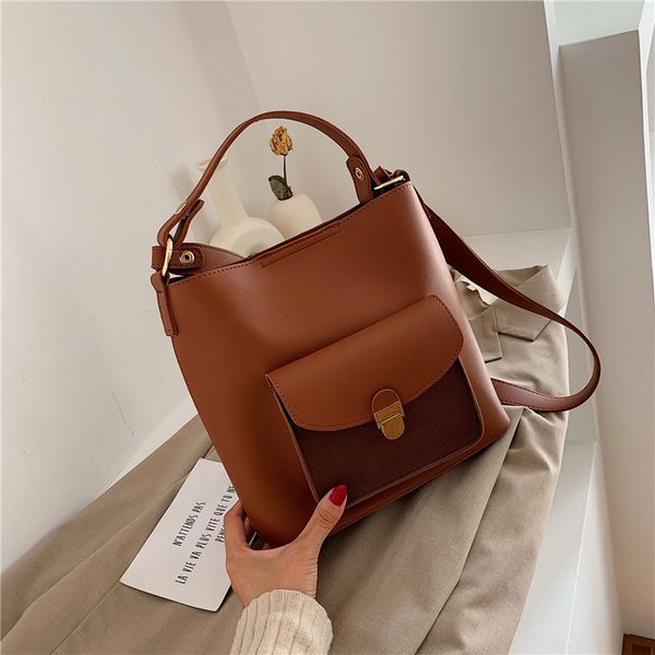 

large capcity panelled bucket bag for women casual pu leather shoulder bags totes simple crossbody messenger bag ladies