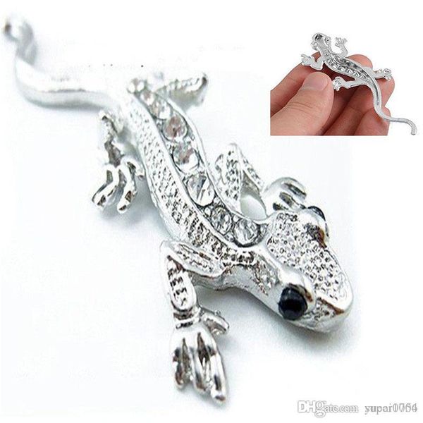 

1pcs car styling beautiful rhinestones badge 3d gecko shape metal sticker silver golden personalized auto stickers