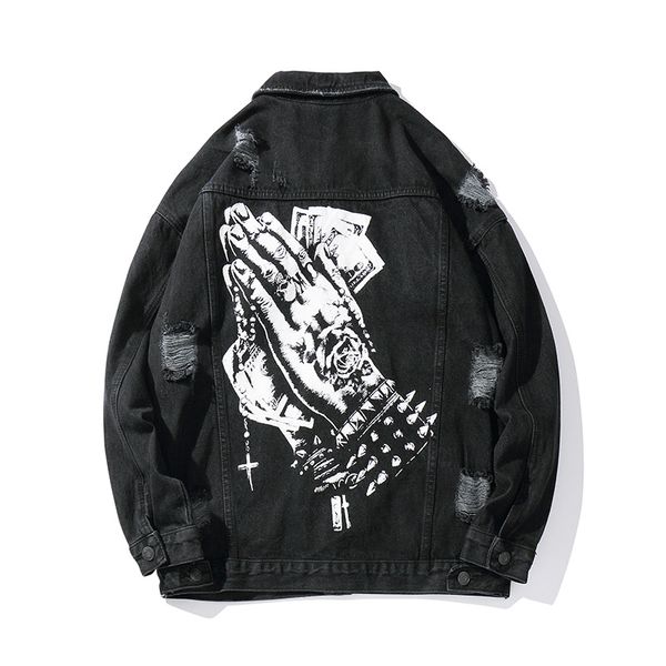 

casual denim jacket money pattern 2019 new men, Black;brown