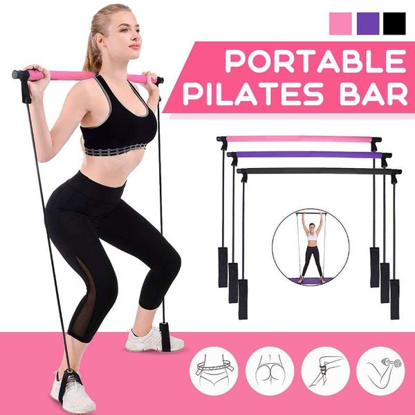 

portable pilates bar kit resistance band yoga pilates stick yoga exercise bar foot loop stretch sculpt twisting sit up