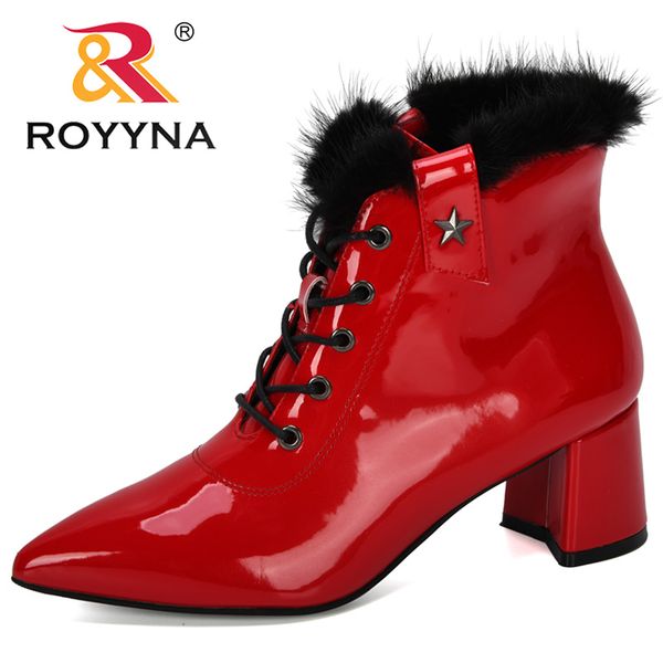 

royyna 2019 new designers autumn boots women shoes brand ladies ankle boots heels shoes woman microfiber pointed toe comfy, Black