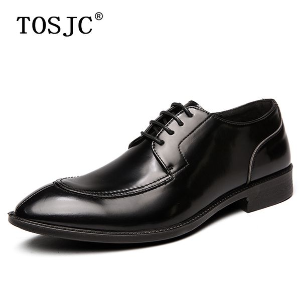 

tosjc new arrival men pointed-toe oxfords spring vintage lace-up formal shoes male wedding derby shoes handmade business, Black
