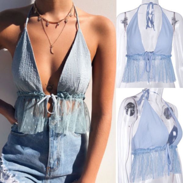 

2019 sweet style brand new women sleeveless crop backless vest halter tank, White