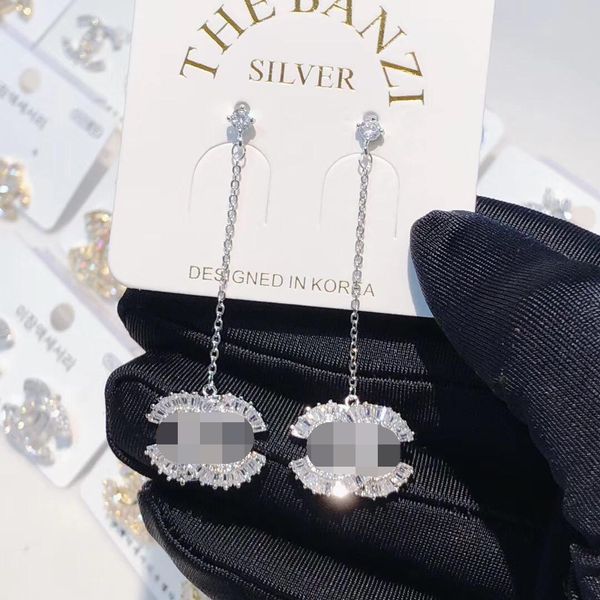 

new designer 925 silver needle rhinestone round crystal long earrings temperament korean personality wild earrings ing