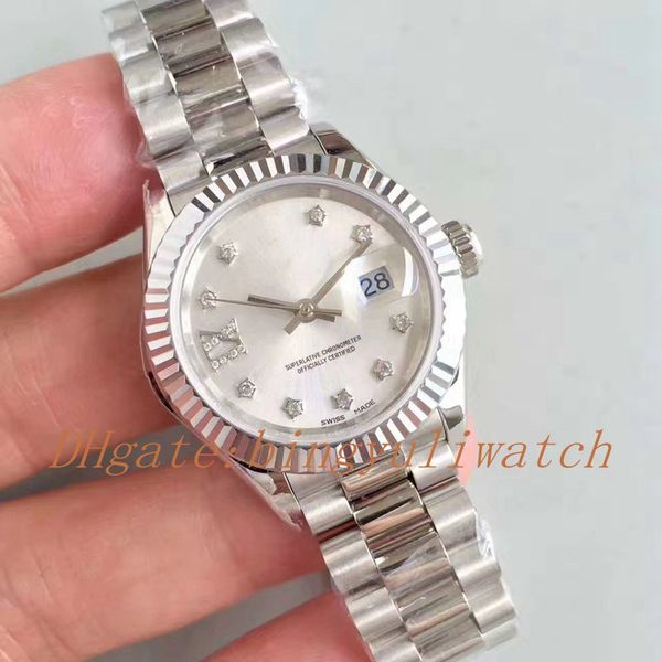 

wff ladys automatic cal. 2671 watches 28mm women's watch 279175 steel ladies president diamond dial sapphire dress watch original box, Slivery;brown