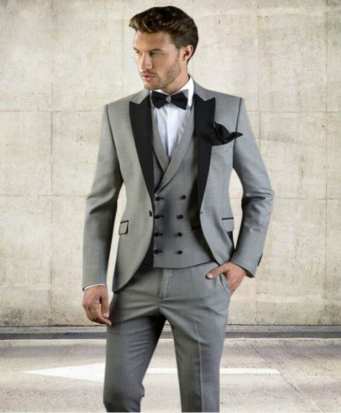 

men's slim fit suit gray business suits sets 3 piece jacket vest pants formal wedding blazer one button grooms tuxedo custom new, White;black