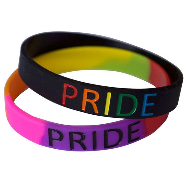 

1pc pride rainbow gay lesbian unisexual sport silicone rubber bracelet wristband, Golden;silver