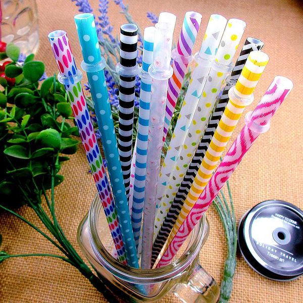 

100pcs reusable biodegradable straws,bpa-9" colorful hard platic stripe drinking straw for mason jar cups