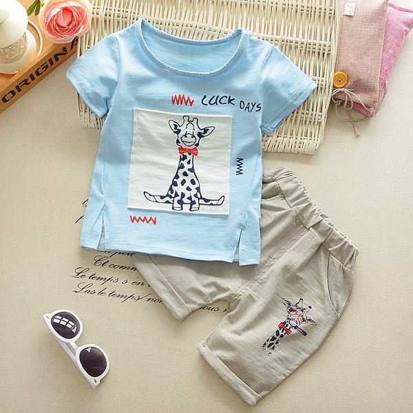 

infant baby t-shirts +shorts 2pc clothes set new boys cute short sleeve cartoon giraffe letter printing children's sets, White