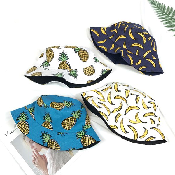 

1pc cute fruit double side bucket hats women's casual beach sun hat