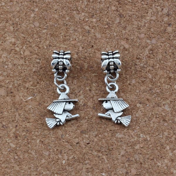 

100pcs/lots antique silver witch with broom wizard dangle charm beads fit charm bracelet diy accessories 10.8x37mm a-446a, Bronze;silver