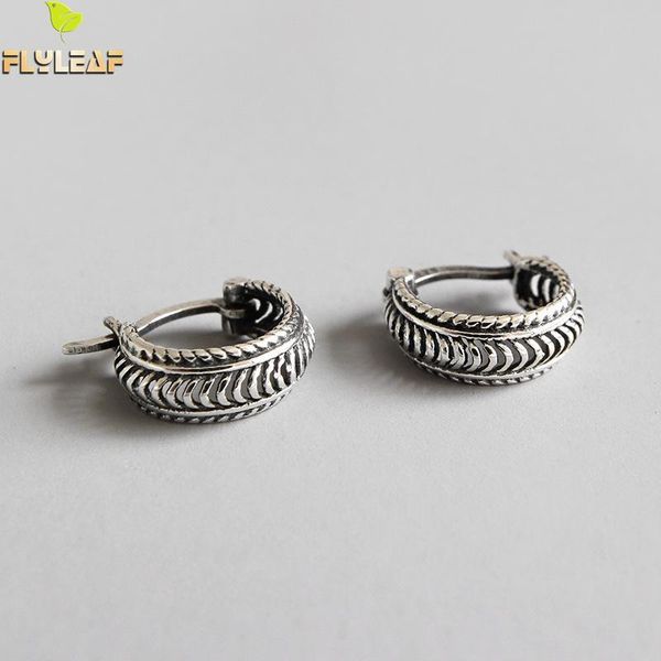 

flyleaf do the old twisted texture hoop earrings for women 100% 925 sterling silver lady vintage jewelry, Golden