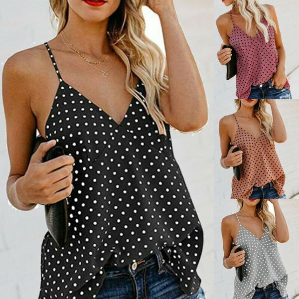 

women lace sleeveless loose camisole casual v-neck dot summer, White