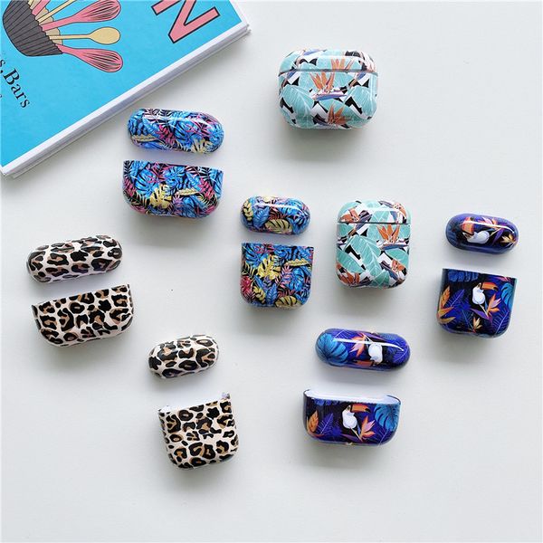 

2020 new arrival leopard cheetah leaf scratch protective headset cover for apple airpods 1 2 pro case