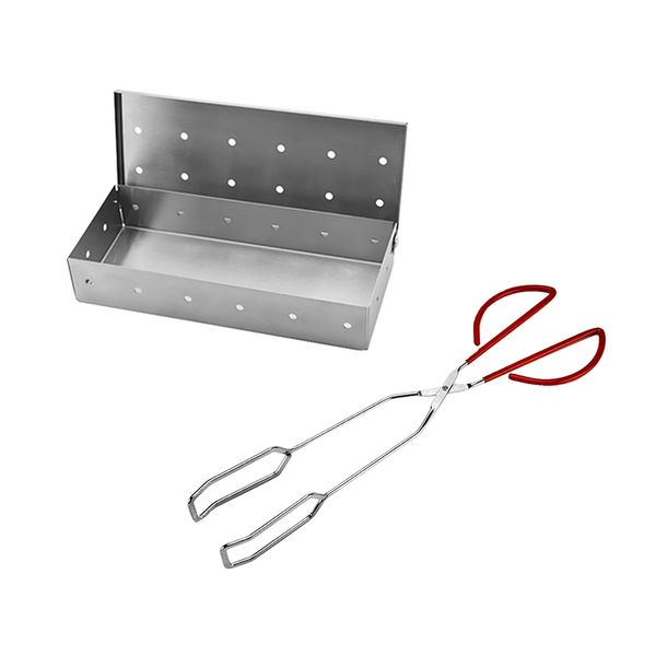 

meat smoking barbecue smoker box for bbq wood chips,& 1pcs scissors tongs
