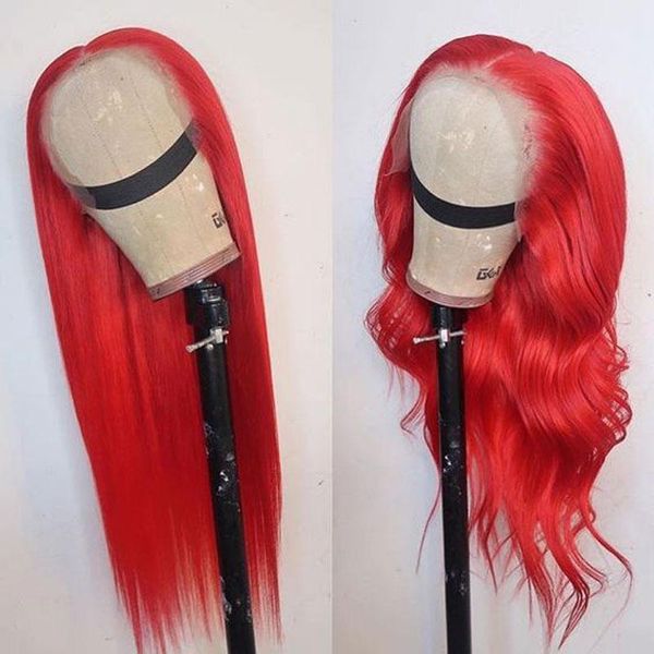 

red heavy density long straight synthetic lace front wigs glueless heat resistant fiber hair middle parting for women, Black