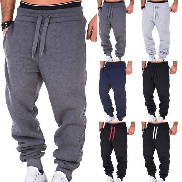 

men sweatpants 2020 new casual men fitness sports pants male workout gym pants loose elastic solid drawstring trousers, Black