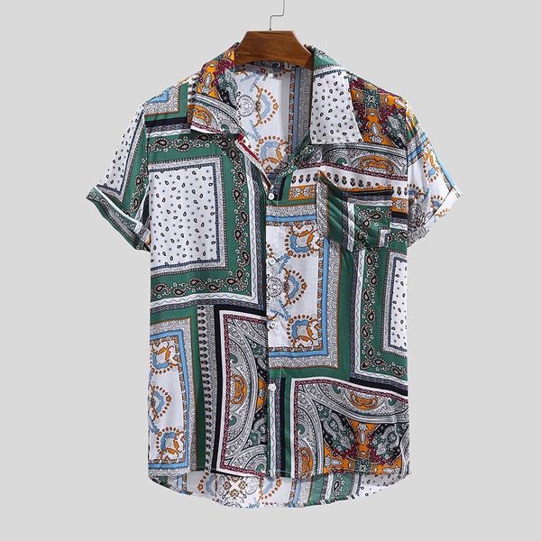 

men's shirt vintage fashion ethnic printed turn down collar short sleeve cotton loose new autumn casual work shirts new, White;black
