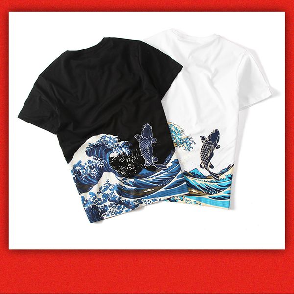 

fish men t shirt t-shirts short sleeve summer high street o-neck printing black white fashion slim fit leisure new skateboard, White;black
