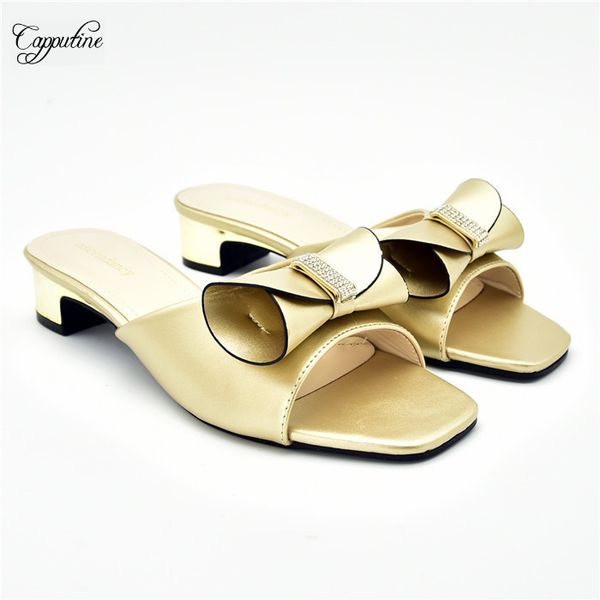 

wholesale price african medium heel lady's slipper shoes for party 1214-2 in gold, heel height 4cm, Black
