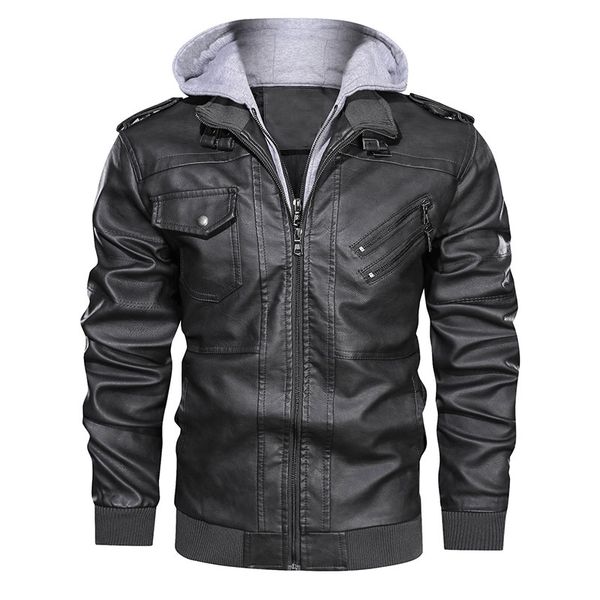 

leather emperor jacket men motorcycle hooded jackets coat dropshipping, Black