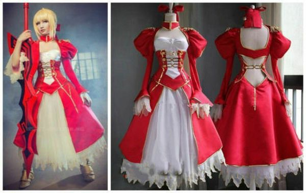 

fate stay night saber fate zero saber nero cosplay costume dress, Black;red