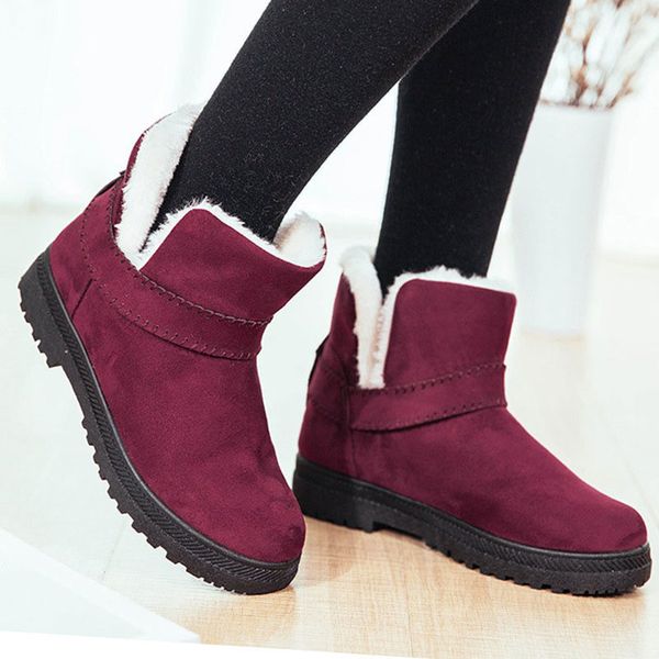 

women snow boots 2019 warm short fur plush solid color winter autumn ankle boot women cotton shoe bayan spor bot, Black