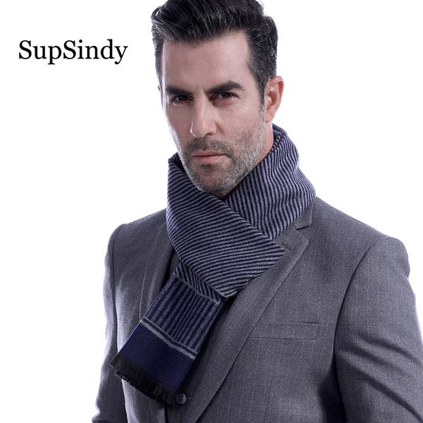 

supsindy winter scarf men vintage soft blue stripe scarves luxury shawl warm wrap imitation cashmere business casual men's scarf, Blue;gray
