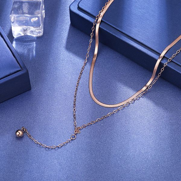 

yikln titanium steel double-layer snake chain choker necklaces jewelry for women rose gold tassel ball pendant necklace rn02331, Silver