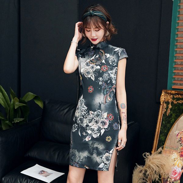 

ethnic clothing women mini cheongsam dresses summer pretty print party elegant short novelty dress chinese qi pao, Red