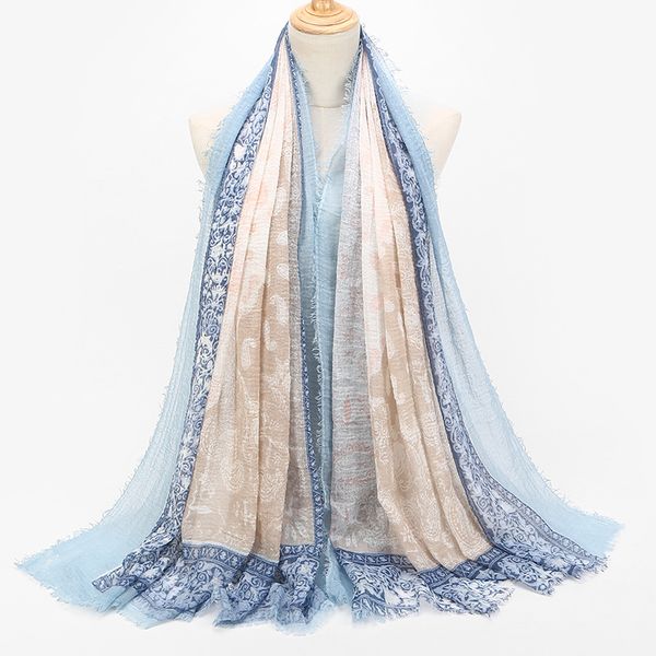 

new design print maxi soild color printed women muslim shawl bubble tassels cotton crinkle hijab scarf
