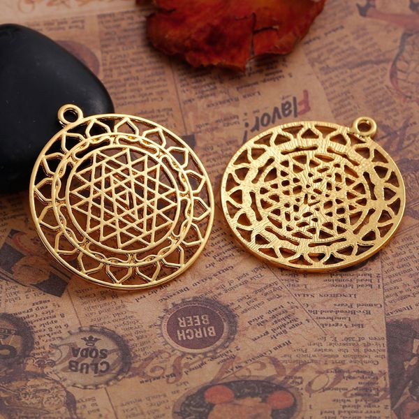 

doreenbeads zinc based alloy gold color round sri yantra meditation hollow pendants diy components 44mm x 40mm(1 5/8"), 3 pcs, Silver