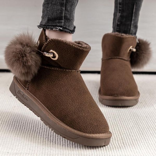 

2019 winter new women snow boots plus plush keep warm ankle fur emu boots pin plush ball comfortable non-slip winter, Black