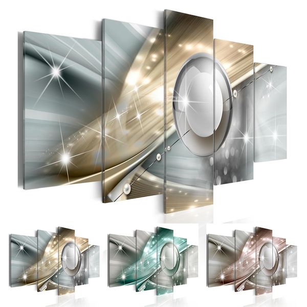 

5 panels modern l art decor office painting abstract light multicolor metal effect circle shape wall art for home decor,choose color and