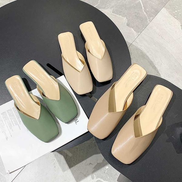 

female shoes square heel ladies' slippers cover toe low loafers mules for women 2020 butterfly-knot luxury slides new block, Black