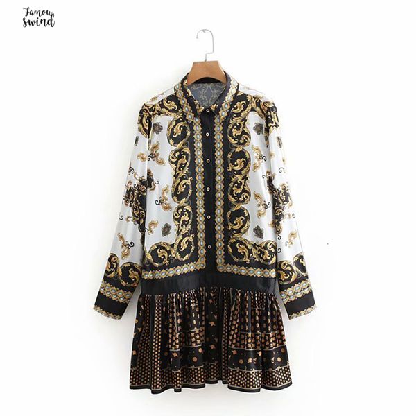 

vintage women dress position totem floral hem pleated mini ladies printing vestidos casual above knee mini slim dresses designer clothes, Black;gray