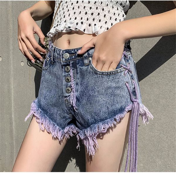 

2019 summer fashion casual tied rope was thin a word cowgirl shorts, Blue