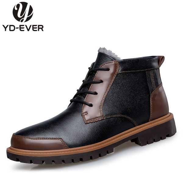 

100% genuine leather men fashion boots-winter snow boots long warm boots men plus size wool fur business work dress shoes 65, Black