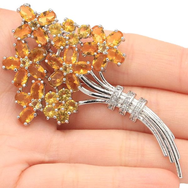 

shecrown new arrival flowers shape golden citrine gift for girls silver brooch 72x41mm, Slivery;golden