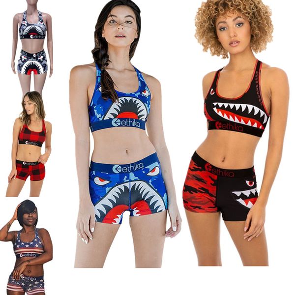 

Женского Ethika Shark Купальник Crop Tank Top бюстгальтер + шорты Tracksuit Quick Dry Купальники Пляжное лето плавать купальный костюм 6 цветов A3212