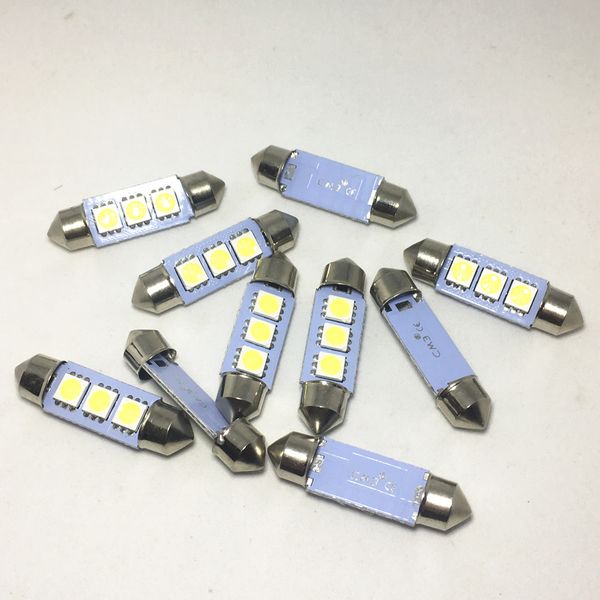

100pcs 36mm 39mm 41mm festoon dome led white car auto festoon led reading lights 3-smd chip light bulbs ds 12v