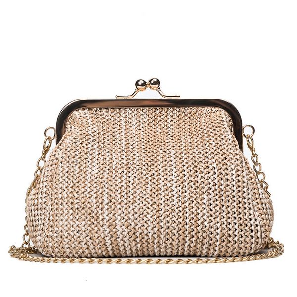 

summer style women handbag fashion straw shell bags ladies beach bag leisure small kiss lock shoulder bag