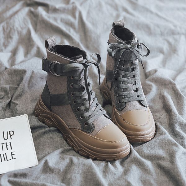 

platform snow boots women winter shoes korea sneakers women wedges boots warm plush women boots leather botas mujer plus size t200425, Black