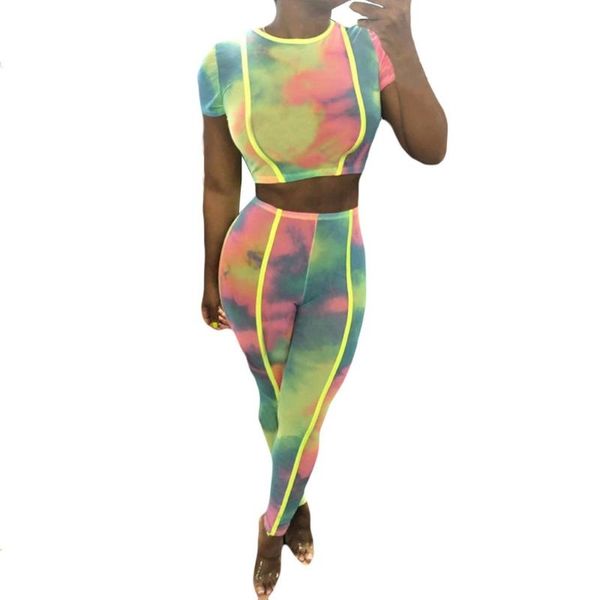 

summer fashion women casual print two piece set rompers gradient contraction suit skinny 2pcs summer outfits 2.24, White
