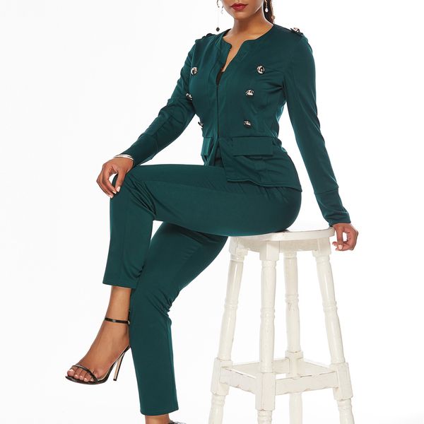 

women casual business suit two pieces outfits long sleeve solid color autumn office wear women suits, White;black