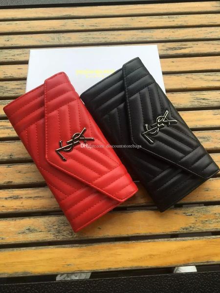 

2019 new fa hion de igner women clutch genuine female leather men long pur e flip cover long wallet with box, Red;black