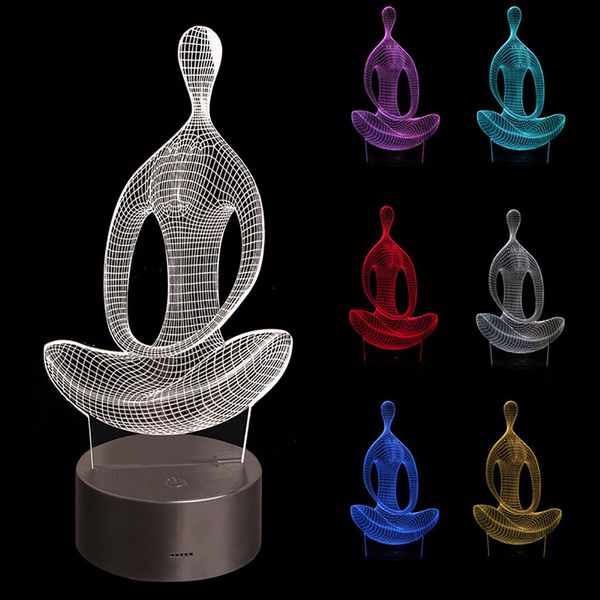 

3d illusion yoga meditation night light 7 color change led desk table lamp toys new