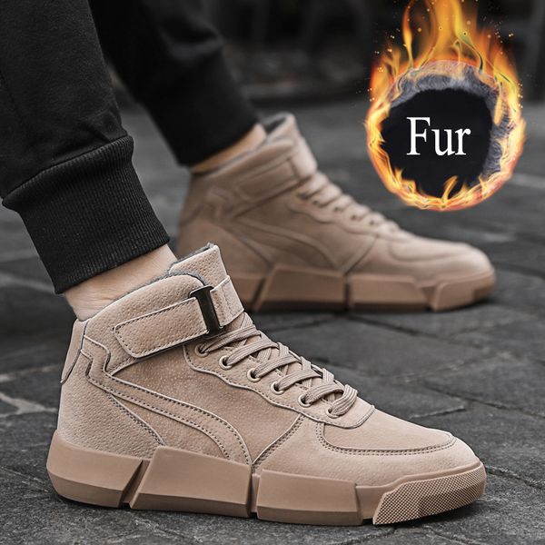 

boots men winter shoes 2019 fashion suede lace-up snow boots solid black ankle plush warm shoes